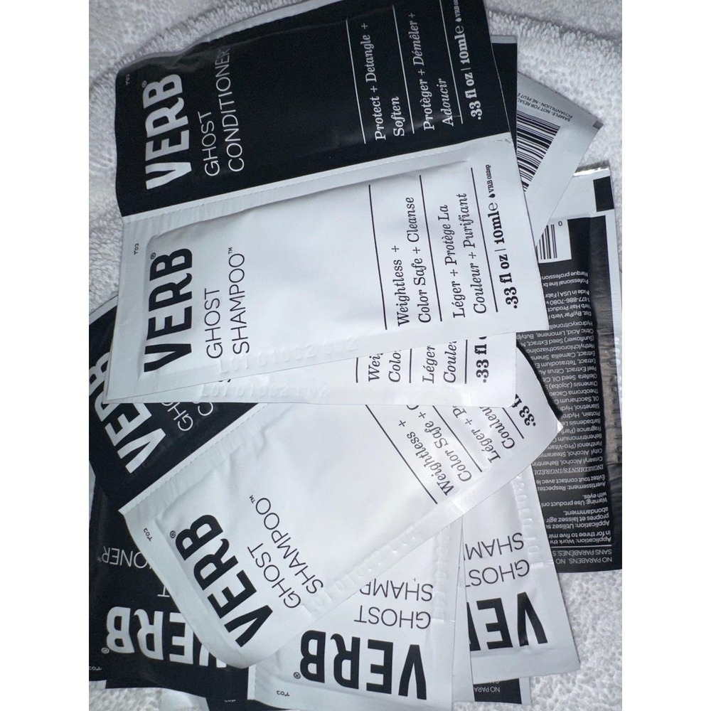 Verb Ghost Shampoo and Conditioner Sample Packets‎ 0.33oz Travel Size Lot